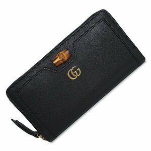 （新品・未使用品）グッチ GUCCI バンブー付き ジップアラウンド ウォレット ラウンドファスナー 長財布 カーフスキン ブラック 黒 658634