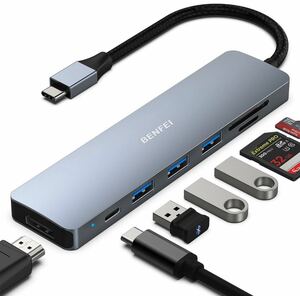 【訳有 送料無料】BENFEI USB C ハブ 7in1 ハブ マルチポート アダプター HDMI USB-C - SD/TF カードリーダー/3*USB 3.0/ PD 60W充電(A107)