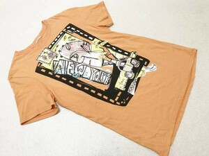 アメリカンイーグル【AMERICAN EAGLE OUTFITTERS】ヴィンテージフィット/プリントロングTシャツ：オレンジ LT/GL