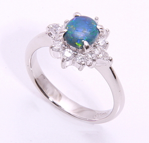 《質屋出品》Pt900★天然ブラックオパール0.48ct+ダイアリング★C-4672