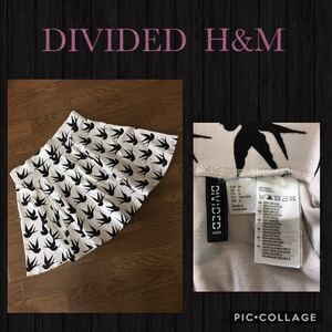 ◆DIVIDED H&M フレアスカート ストレッチ 総柄　スワロー　バックファスナー　ウエストゴム　サイズEUR36 レディース M～Lぐらい　美品