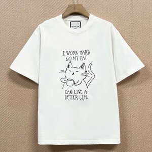 定番ヨーロッパ製※定価2万◆ブルガリア発※RISELIN 半袖Tシャツ 100% 通気 柔らかい リラックス ネコ かわいい スウェット 男女兼用 2XL