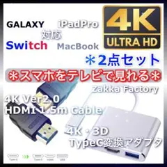 2点 タイプC ケーブル HDMI 1.5m テレビ接続 iPhone15プロ