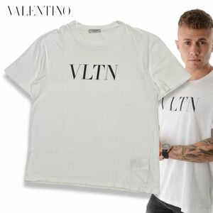 2 国内正規品 VALENTINO ヴァレンティノ 0000045669 01 半袖コットン VLTN ロゴ プリント Tシャツ クルーネック カットソー XL ホワイト