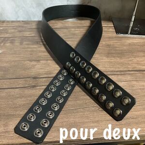 【ws330】美品 pour deux プルドゥ スタッズ ベルト 黒 本革 レザー ボタン