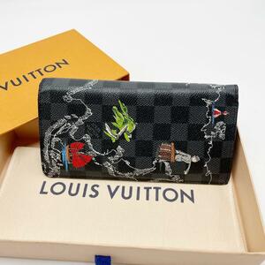 【鑑定済・希少・レア】箱有り　LOUIS VUITTON　ルイヴィトン ダミエグラフィット　限定　マップ　長財布　黒　ブラック　N40402　TA4169