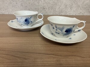 〇B407-O61-761 Meissen マイセン ブルーフラワー 青い花 カップ&ソーサー ペア 2客セット 洋食器 まとめ ⑩