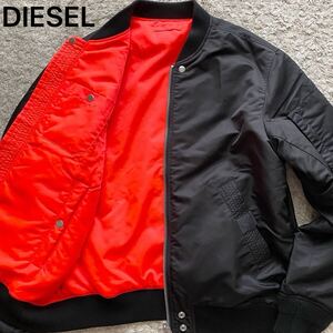 未使用級●XLサイズ相当/DIESEL ディーゼル バックロゴ リバーシブル 2way フライトジャケット MA-1 ブルゾン 裏地レッド 中綿 黒 ブラック