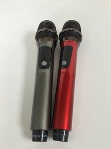 1円スタート JYX ワイヤレスマイク２本 無線カラオケマイク UHF マイクロフォン 充電式 会議 スピーチ 公演 レッドブラック A07585