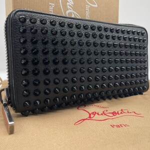 【付属品付/美品】クリスチャンルブタン Christian Louboutin 長財布 ラウンドファスナー パネトーネ スパイクスタッズ ブラック 黒 メンズ