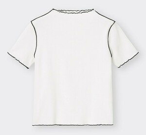 3XLサイズ 新品 リブバイカラー メローコンパクトTシャツ カラー表記オフホワイト(ホワイト) 半袖 GU ジーユー 送料無料 大きいサイズ 4L