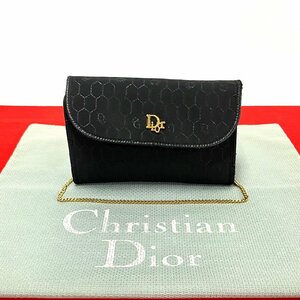 未使用保管品 Christian Dior クリスチャン ディオール ハニカム 柄 ナイロン レザー チェーン ミニ ショルダーバッグ ポシェット 91-10