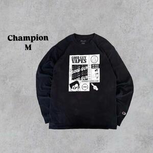 Champion チャンピオン ロンT 激レアプリント ブラック M　y2k