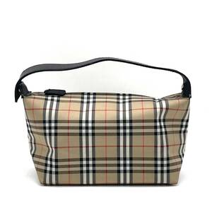 1円 美品 BURBERRY バーバリー ノバチェック ナイロンキャンバス バニティバッグ ハンドバッグ ブラウン