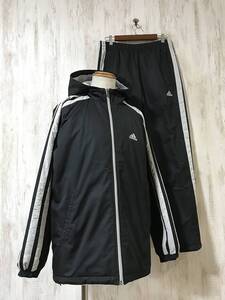 J184☆【00s Y2K ヴィンテージ 中綿入り ナイロンジャケット パンツ セットアップ】adidas アディダス ウィンドパーカー L 黒