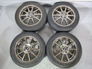 バランス済 中古4本セット GOODYEAR 185/55R15 + STRANGER 15-5.5J 4H/100 +50 ヴィッツ サクシード フィット キューブ 10000307