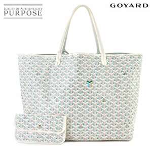 ゴヤール GOYARD サンルイ クレールヴォア GM トート バッグ ヘリンボーン PVC レザー ホワイト オパールグリーン 90255337