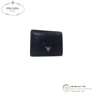 プラダ （PRADA）VIT.DAINO ヴィッテロダイノ レタリングロゴ レザー コンパクト 二つ折り 財布 1MV204 NERO（新品同様）中古