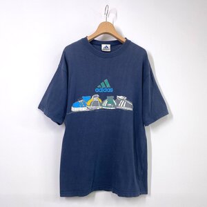 【ビンテージ】adidas アディダス 半袖Tシャツ M ネイビー 紺 ロゴ スニーカープリント ヴィンテージ