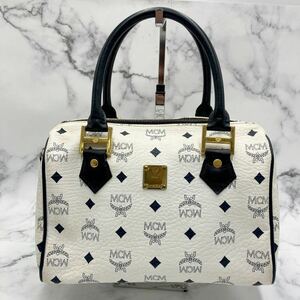 ♯【売り切り】MCM エムシーエム ヴィセトス柄 ミニボストンバッグ ハンドバッグ レディース ホワイト レザー 2627-20 5493V 