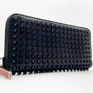 【美品】クリスチャンルブタン Christian Louboutin 長財布 ラウンドファスナー パネトーネ レザー ブラック スタッズ 本革 黒 ロング