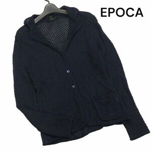 イタリア製★ EPOCA エポカ 春夏 レーヨン メッシュ ニット ジャケット Sz.40　レディース ネイビー　K4T00291_3#M