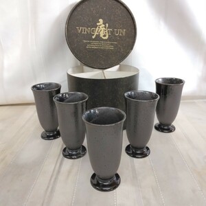 美品【 VINGT ET UN 庵 】黒釉　陶器グラス タンブラー 和モダン ５客セット 和風 陶器グラス かっこいい 黒 ブラック