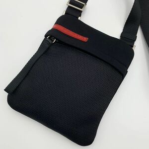 1円〜 極美品 PRADA プラダ サコッシュ ショルダーバッグ クロスボディ 斜め掛け リネアロッサ メンズ レディース ユニセックス ブラック