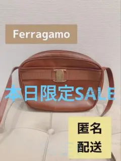 フェラガモ ショルダーバッグ ヴァラ リボン Ferragamo レザー 茶色