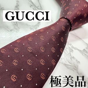 極美品 現行タグ 定番 GUCCI ネクタイ シルク100% GG柄 マーモントG ドット柄 蜂 ビー ソーホー ナロータイ 刺繍 ダークレッド