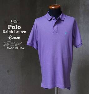 90s USA製 ポロ Polo ラルフローレン Ralph Lauren 紫 パープル 半袖 ポロシャツ M L相当 polo 92 93