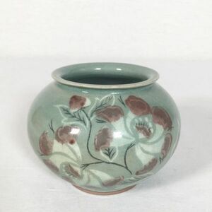 【美品/高さ約9.5㎝】天馬窯 土仙陶芸 金榮得 壺 青磁 骨董 レトロ