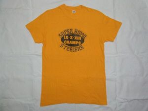 ☆ 70s USA製 ビンテージ スーパーボウル ピッツバーグ・スティーラーズ STEELERS Tシャツ sizeL 黄 ☆古着 オールド 80s 90s Hanes