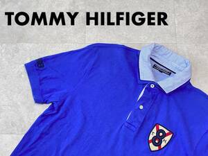 ☆送料無料☆ TOMMY HILFIGER トミーヒルフィガー 古着 半袖 フェイクレイヤード ポロシャツ メンズ M ブルー トップス 中古 即決