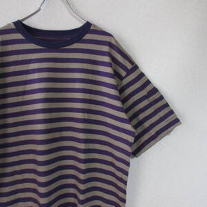 ○極美品 ニードルズ NEEDLES◆ポケット付き ボーダーTシャツ S/S Crew Neck Tee Cotton Stripe Jersey◆メンズ パープル/グレー Mサイズ