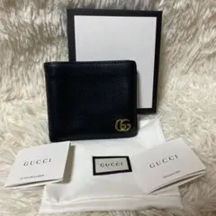 【良品】GUCCI グッチ　マーモント　二つ折り　財布　ブラック　レザー　カード