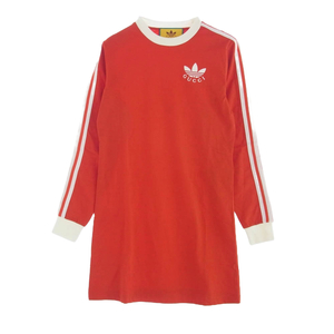 グッチ 693537 XJEBS 6429 × adidas T-Shirt Dress Tシャツ ドレス ロングスリーブ カットソー 長袖 レッド系 【中古】