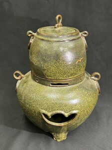 【K5-2】茶道具 風炉 釜 陶器製 茶釜 在銘 未使用保管品