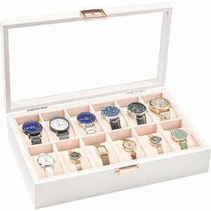 新品 ProCase ホワイト プレゼント 高級 ディスプレイケース ラス天板 時計コレ 木製 12本用 腕時計ケース 387