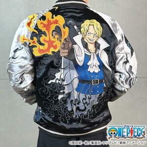 絡繰魂×ONE PIECE サボ×ドラゴン刺繍リバーシブルスカジャン◆絡繰魂 ブラックLサイズ 244092 和柄 ワンピース 刺繍 スーベニア