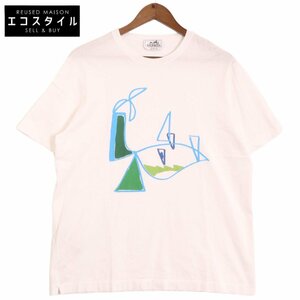 HERMES エルメス ホワイト 16SS プリントTシャツ ホワイト L トップス コットン レディース 中古