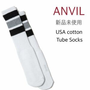 【アンビル】新品 USコットン スケーター チューブソックス ブラック×グレー ANVIL AN600 USA Cotton Tube Socks