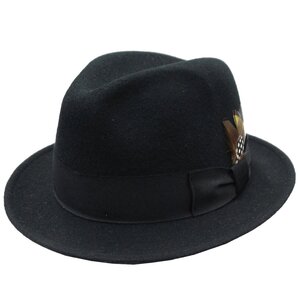 【 STETSON 】ステットソン ・ 秋冬 中折帽子 マニッシュ ★ 黒・ブラック無地 ★ 毛100％ 撥水加工・飾り部分レーヨン ★ 59.0ｃｍ