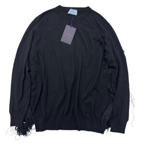 新品 PRADA GIROCOLLO BACK FRINGE KNIT フリンジニット size42 ブラック NERO プラダ