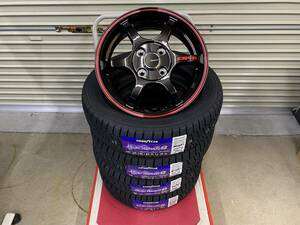 ☆新品アルミ冬タイヤ4本セット☆グロスブラックレッドライン☆14 × 4.5Ｊ☆23年製 GOODYEAR アイスナビ8 155/65R14 送込75,000円