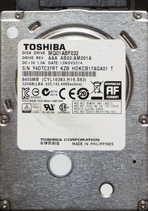 TOSHIBA MQ01ABF032 2.5インチ 7mm SATA600 320GB 55回 16878時間