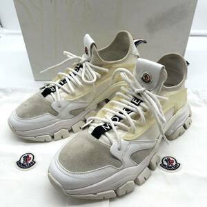 極美品 モンクレール MONCLER スニーカー トレバー Trevor トリコロール レザー ロゴ サイズ40 = 25cm相当 白 ホワイト 箱付き