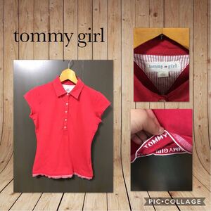 ◆tommy girl トミーガール 半袖 ポロシャツ 裾刺繍入り 裾裏ブランドネーム刺繍入り レディースS used 送料無料