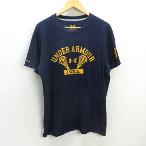 G■アンダーアーマー/UNDER ARMOUR CHARGEDCOTTON プリントTシャツ【XL】紺/men