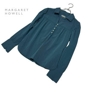 MARGARET HOWELL マーガレットハウエル コットン パフスリーブ ブラウス シャツ 3 グリーン系 レディース 送料185円 24-0702